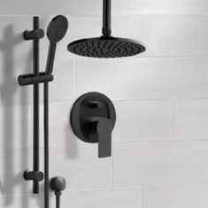 Matte Black Ceiling Rain Shower System with Handheld, Rainfall Shower Head, Shower Faucet Set